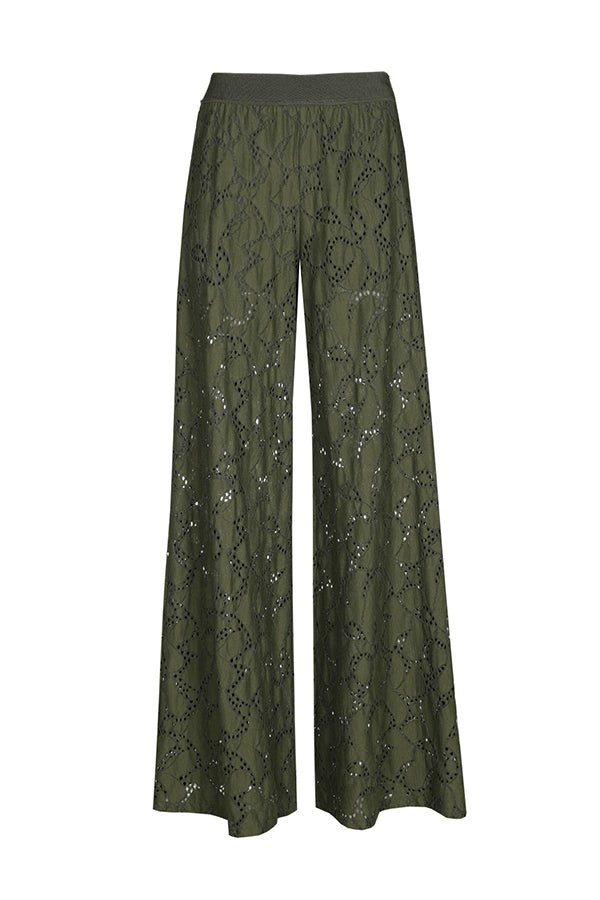 KHAKI LACE SEMI-LINED PALAZZO TROUSERS