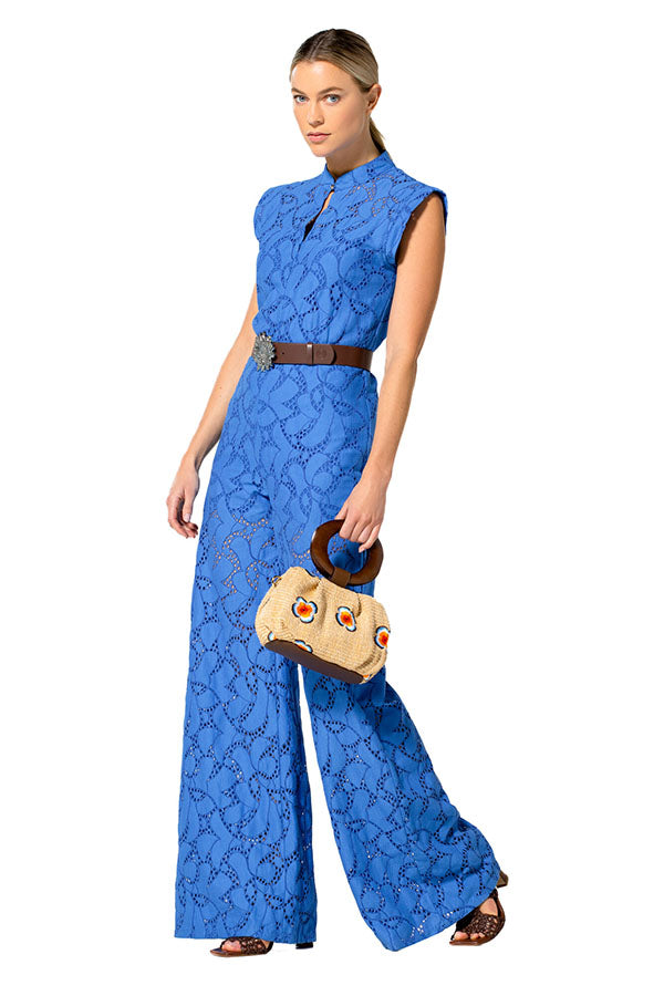 BLUE LACE WIDE JUMPSUIT