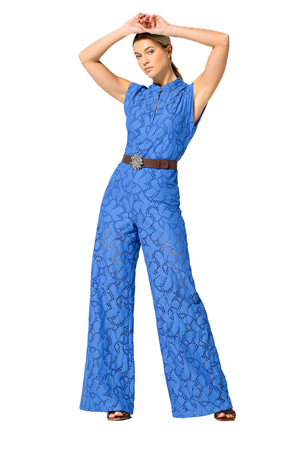 BLUE LACE WIDE JUMPSUIT