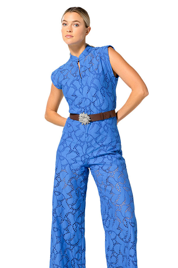 BLUE LACE WIDE JUMPSUIT