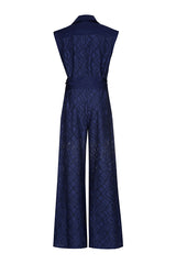 INDIGO WIDE LEG SLEEVELESS LACE JUMPSUIT
