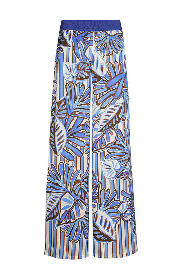 BLUE FOLIAGE PRINT PALAZZO TROUSERS