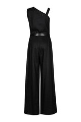 ASYMMETRIC SHOULDER DETAIL LINEN JUMPSUIT