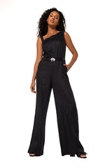 ASYMMETRIC SHOULDER DETAIL LINEN JUMPSUIT