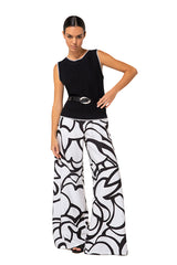 ELASTICATED WAIST FLORAL PRINT PALAZZO TROUSERS