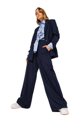 ELASTICATED WAIST PIN STRIPE PALAZZO TROUSERS