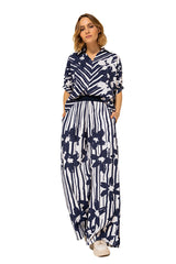 ELASTICATED WAIST FLORAL PRINT PALAZZO TROUSERS
