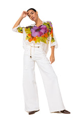 FRAYED FLORAL DETAIL MID WAIST JEANS