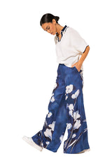 ELASTICATED WAIST WATERCOLOUR PRINT PALAZZO TROUSERS