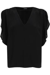 BLACK FLOUNCED SLEEVE ELEGANT BLOUSE