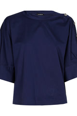 INDIGO SLEEVE DETAIL FINE COTTON TOP