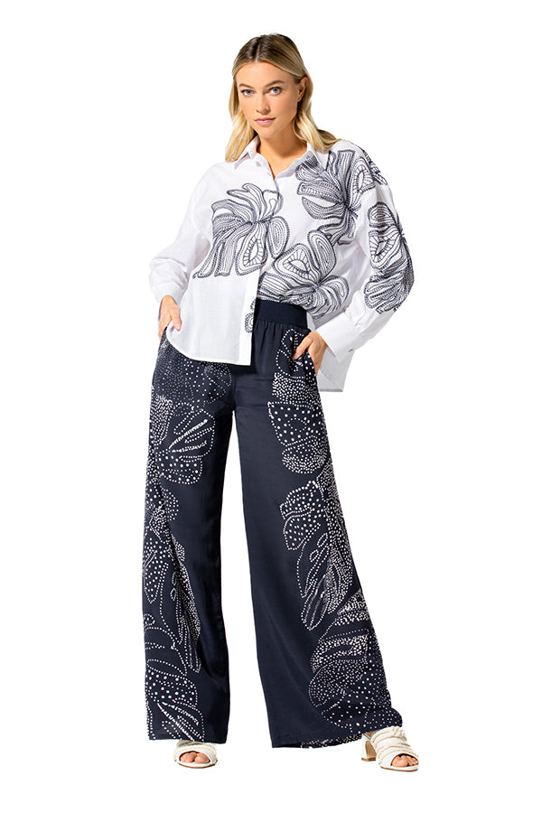 LEAF EMBROIDERY OVERSIZED SHIRT