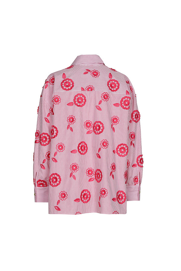 FUSHIA FLORAL EMBROIDERY OVERSIZED SHIRT