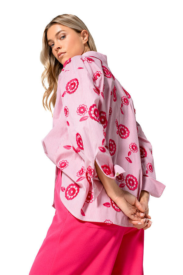 FUSHIA FLORAL EMBROIDERY OVERSIZED SHIRT