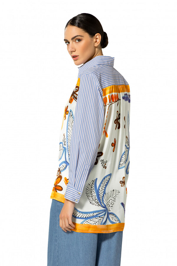 SAFFRON FOULARD PATTERN STRIPED OVERSIZED SHIRT
