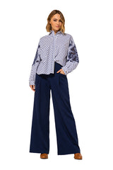 BLUE SLEEVE DETAIL OVERSIZED COTTON SHIRT