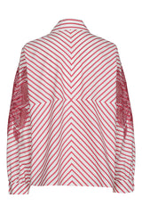 RED SLEEVE DETAIL OVERSIZED COTTON SHIRT