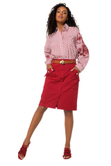 RED SLEEVE DETAIL OVERSIZED COTTON SHIRT
