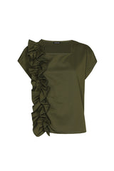 KHAKI SIDE FLOUNCE COTTON TOP