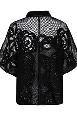 BLACK FLORAL PATTERN CROCHETED BLOUSE