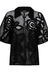 BLACK FLORAL PATTERN CROCHETED BLOUSE