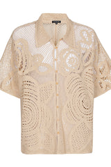 BEIGE FLORAL PATTERN CROCHETED BLOUSE