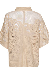 BEIGE FLORAL PATTERN CROCHETED BLOUSE