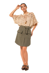 BEIGE FLORAL PATTERN CROCHETED BLOUSE