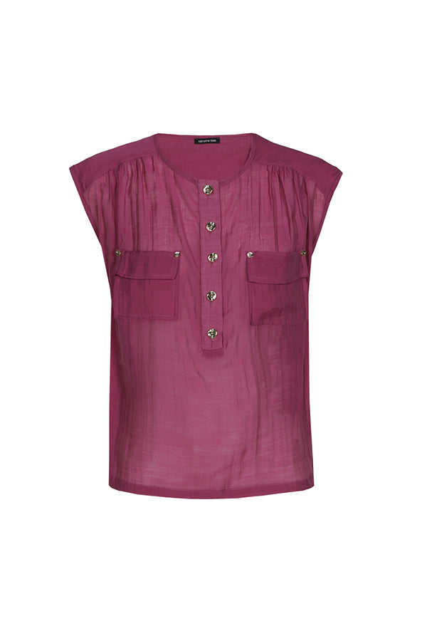 ORCHID PLEAT EFFECT CAP SLEEVE TOP