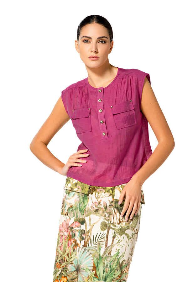 ORCHID PLEAT EFFECT CAP SLEEVE TOP