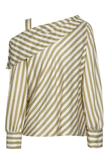 ASYMMETRIC SHOULDER STRIPED BLOUSE