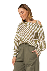 ASYMMETRIC SHOULDER STRIPED BLOUSE