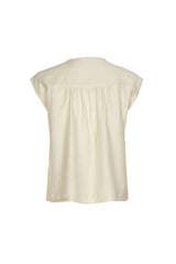 CREAM SHINY PLEAT EFFECT CAP SLEEVE TOP