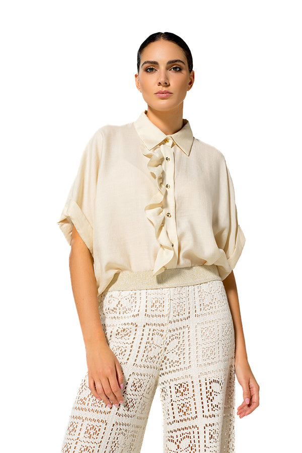 CREAM FRILL CENTER LOOSE BLOUSE