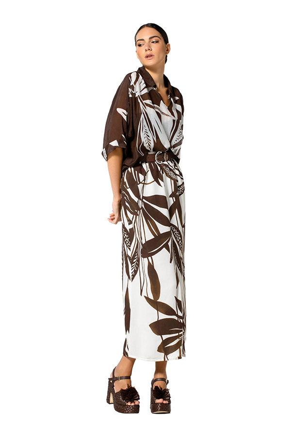 BROWN BOTANICAL PRINT AIRY BLOUSE