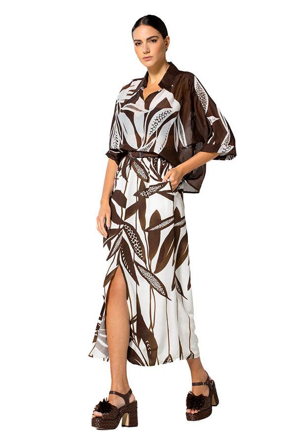BROWN BOTANICAL PRINT AIRY BLOUSE