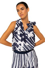 BOW DETAIL SLEEVELESS ASYMMETRIC TOP