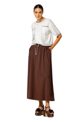 CHOCOLATE MID-LENGTH COTTON SKIRT