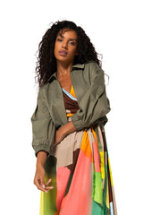 KAKI SMOOTH COTTON BOMBER JACKET