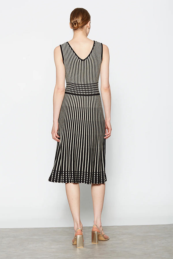 SLEEVELESS STRIPED SKIRT ROUND-NECK DRESS