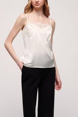 LILIA WHITE LINGERIE-STYLE SILK SATIN TOP