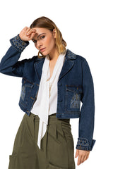 EMBROIDERY DETAIL SHORT DENIM JACKET
