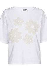EMBROIDERED FLORAL DETAIL COTTON T SHIRT