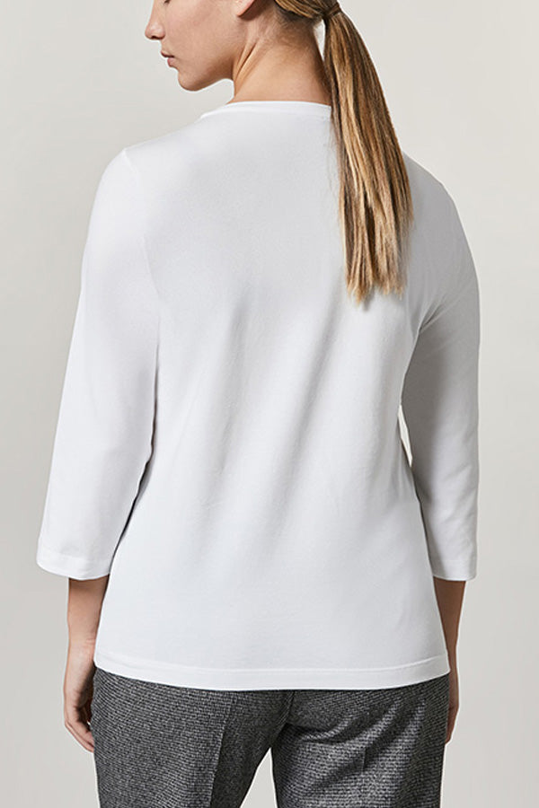 WHITE VALLATA EMBELLISHED COLLAR COTTON JERSEY T SHIRT