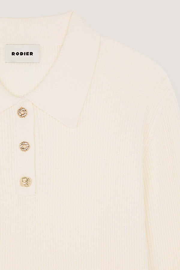 WHITE RIBBED POLO