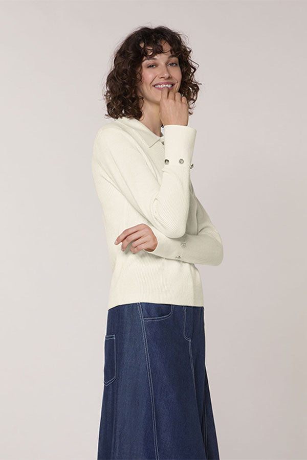 WHITE RIBBED POLO