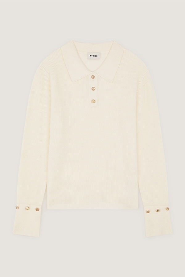 WHITE RIBBED POLO