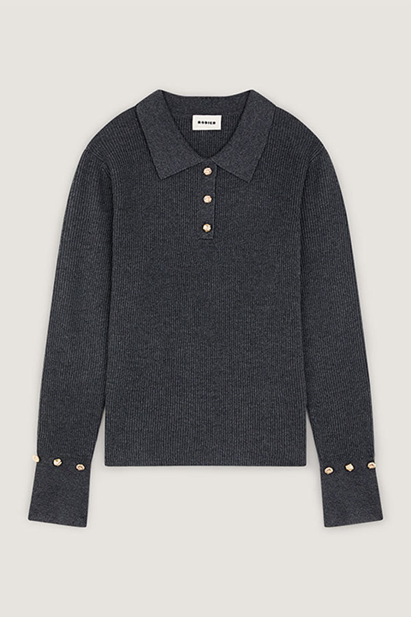 GREY RIBBED POLO