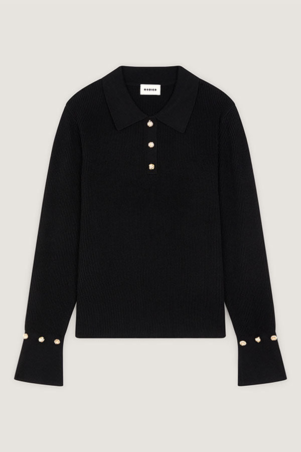 BLACK RIBBED POLO