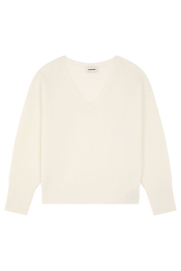 WHITE FANCY V NECK SWEATER